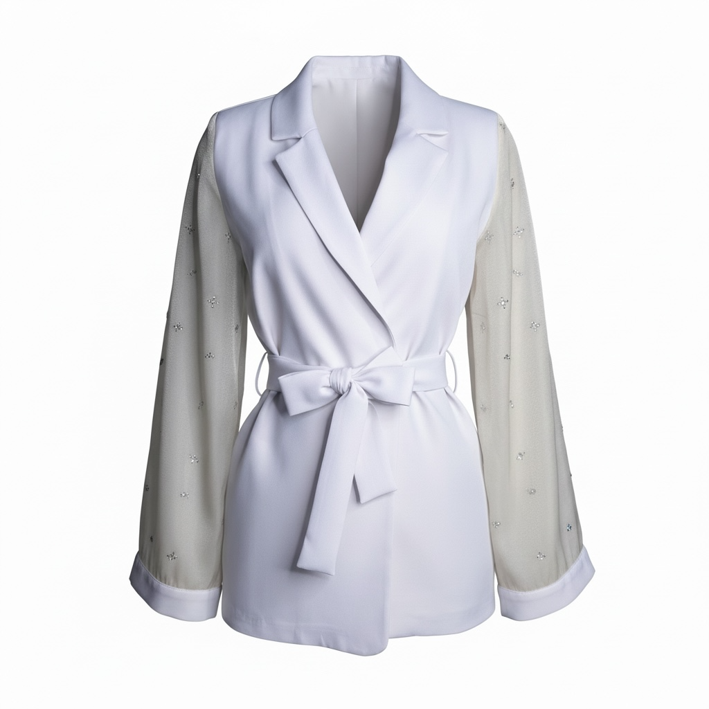 Elegant Long Jacket with Stone Details
