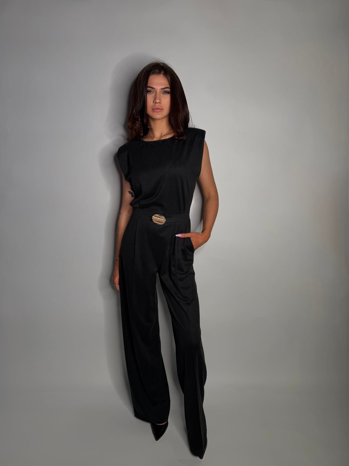 Elegant Long Black Jumpsuit with Detail
