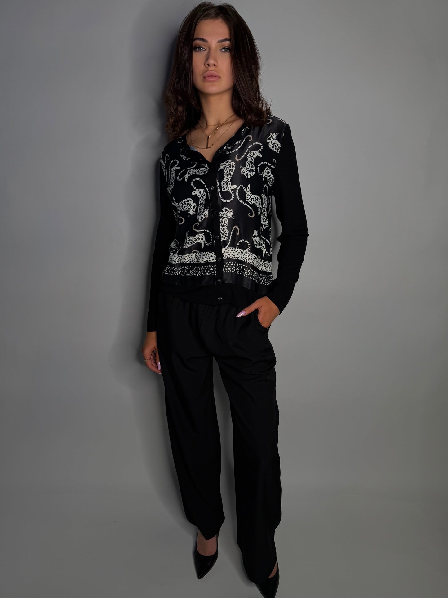 Long Sleeve Patterned Blouse