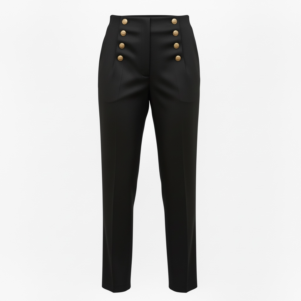 Cigarette pants with gold buttons