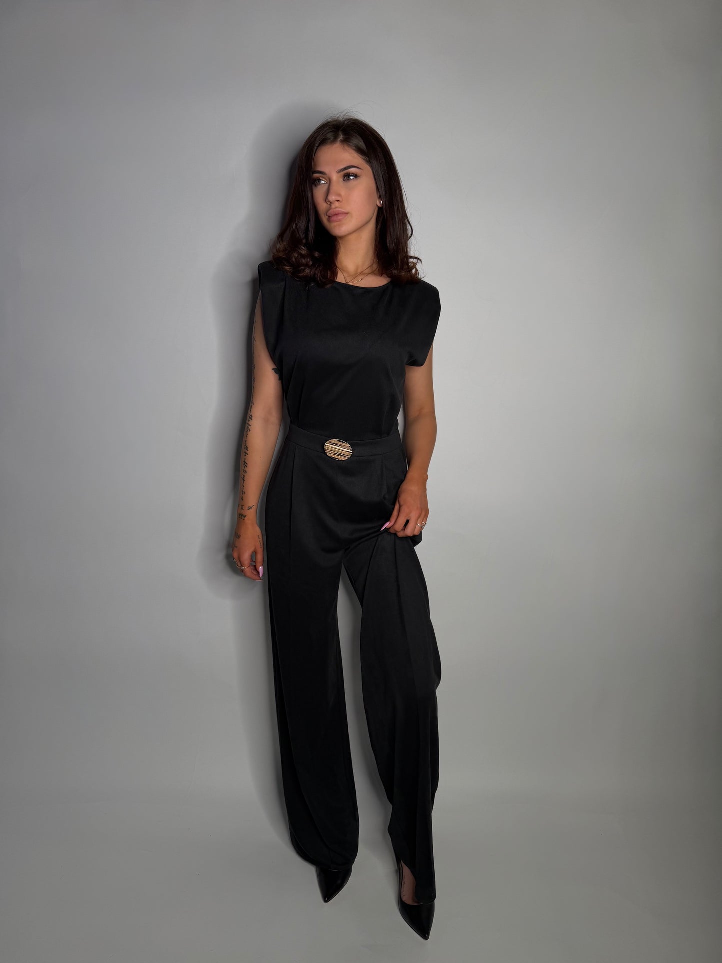 Elegant Long Black Jumpsuit with Detail