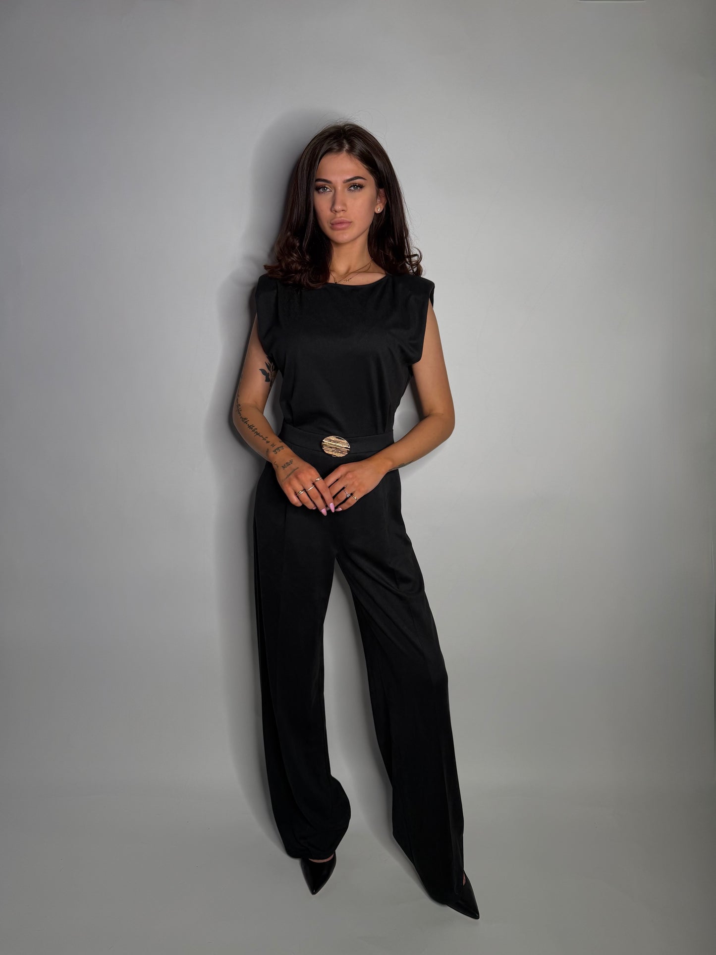 Elegant Long Black Jumpsuit with Detail