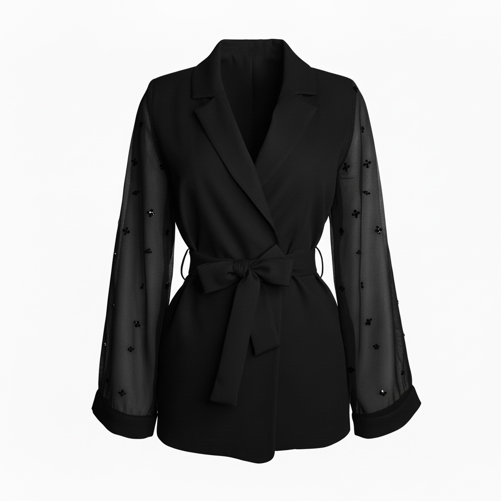 Elegant Long Jacket with Stone Details